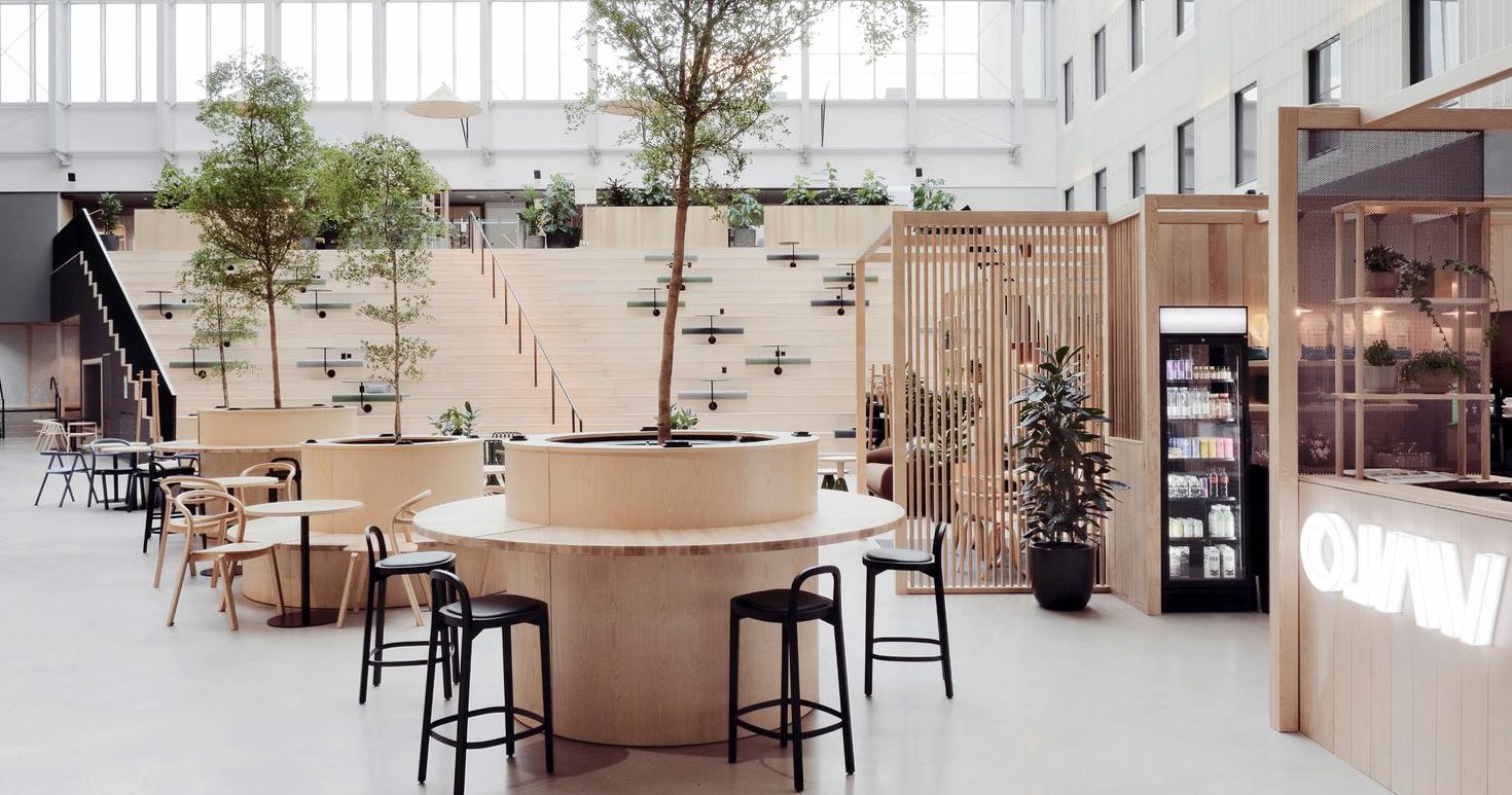 Modern hotel lounge with greenery