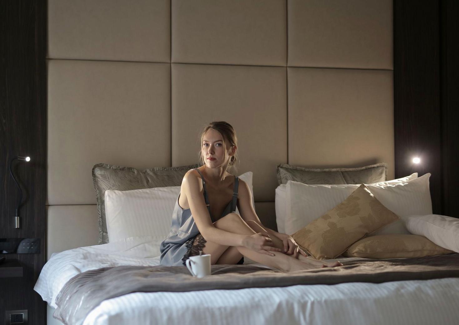 Peaceful morning on hotel bed